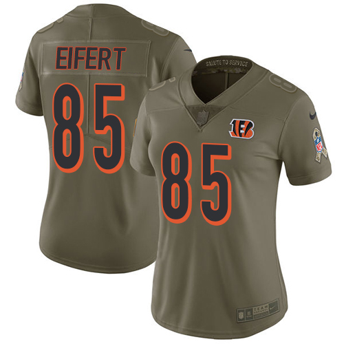 Nike Bengals #85 Tyler Eifert Olive Women's Stitched NFL Limited Salute to Service Jersey - Click Image to Close